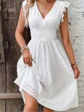 Eyelet Ruffle Midi Dress in Navy