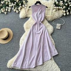 Ribbed Knit Mock Neck A-Line Midi Dress