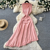 Ribbed Knit Mock Neck A-Line Midi Dress