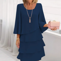 Chiffon Tiered Ruffle 3/4 Flare Sleeve Midi Dress