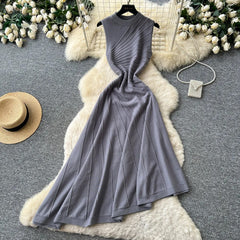 Ribbed Knit Mock Neck A-Line Midi Dress