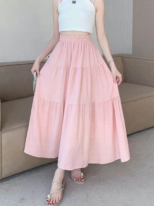 High-Waist Tiered A-Line Maxi Skirt