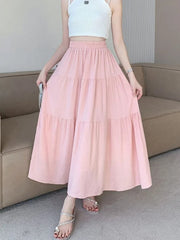 High-Waist Tiered A-Line Maxi Skirt