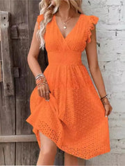 Eyelet Ruffle Midi Dress