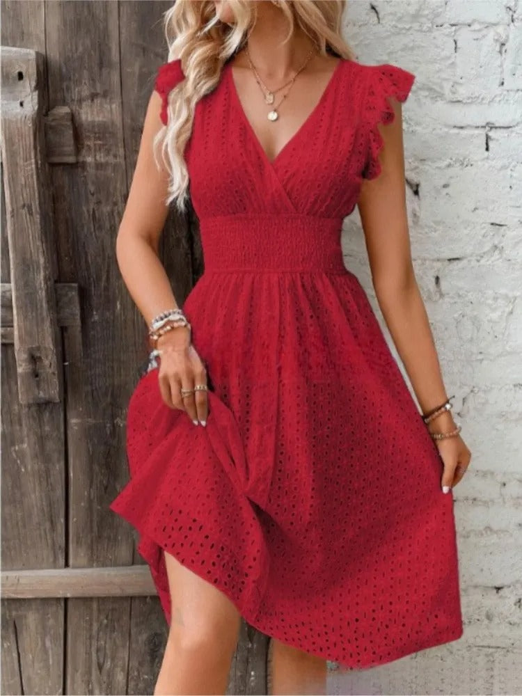 Eyelet Ruffle Midi Dress