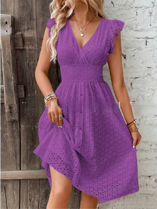 Eyelet Ruffle Midi Dress