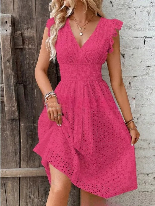 Eyelet Ruffle Midi Dress in Sky Blue