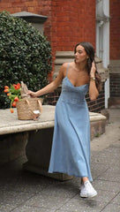 Denim Spaghetti Strap A-Line Midi Dress