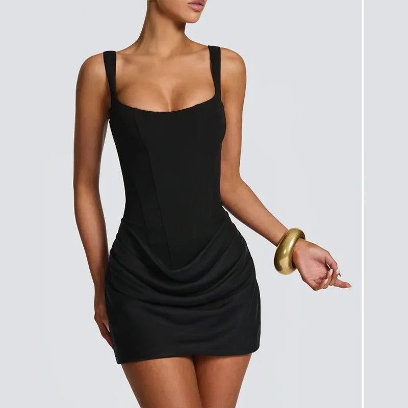 Square Neck Corset Ruched Mini Dress