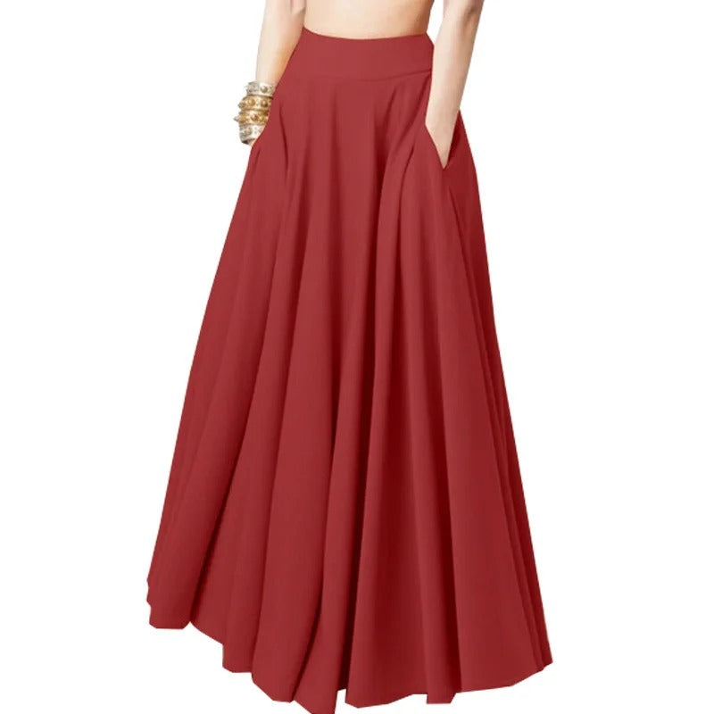 High-Waist Full Circle Maxi Skirt with Pockets