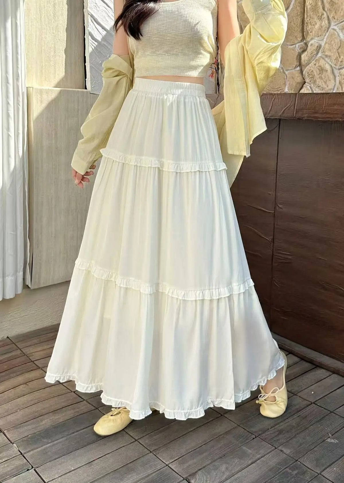 Tiered Ruffle Elastic Waist Maxi Skirt