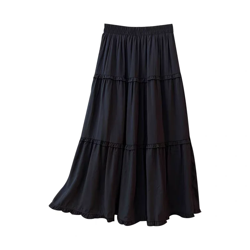 Tiered Ruffle Elastic Waist Maxi Skirt