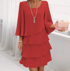 Chiffon Tiered Ruffle 3/4 Flare Sleeve Midi Dress
