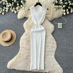 Ribbed Knit Twisted Waist Button-Front Maxi Dress