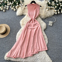 Ribbed Knit Mock Neck A-Line Midi Dress