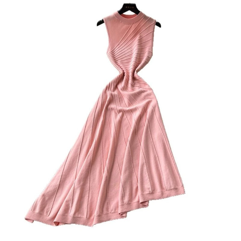 Ribbed Knit Mock Neck A-Line Midi Dress